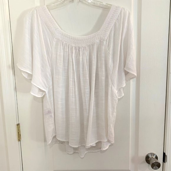 Philosophy Embroidered Flutter Sleeve Top Square Neck Blouse White Size 1X NEW - Picture 6 of 7